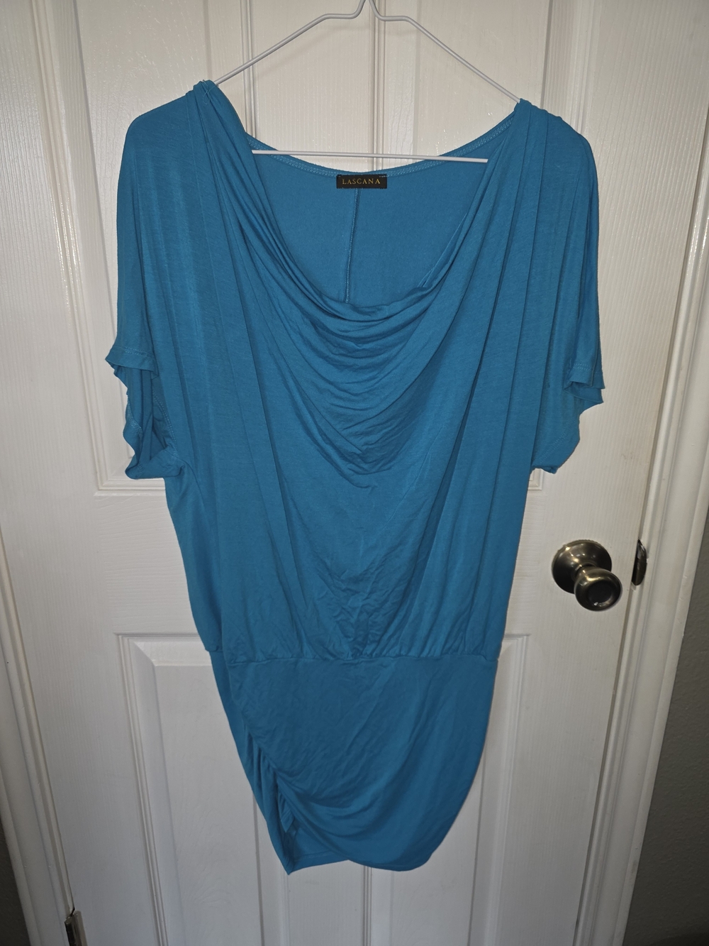 Teal Draped Cowl Neck Women’s Top